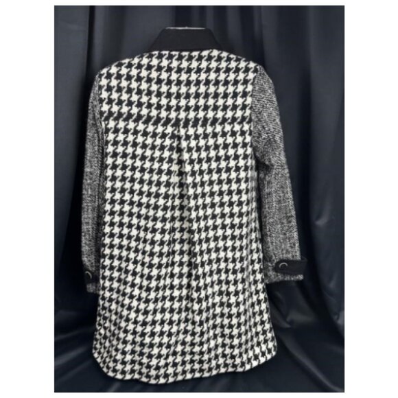 **Express** Women's Wool Blend Houndstooth Black White Double Breasted Peacoat M - Picture 2 of 11